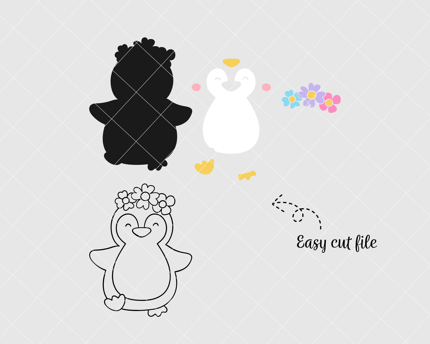 Penguin With Flower Svg