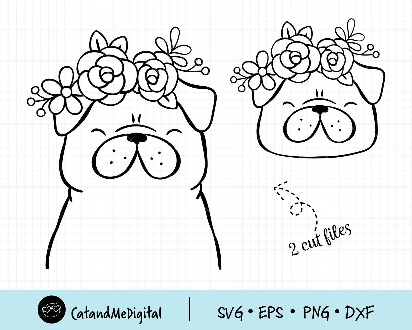 Pug Dog With Flower Crown SVG