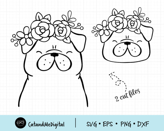 Pug Dog With Flower Crown SVG