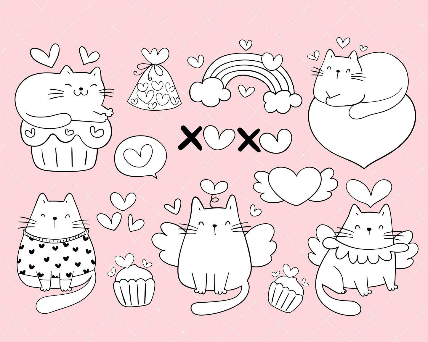 Valentine cat Digital Stamp Clipart