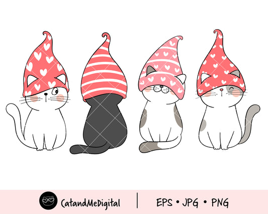 Valentine cat with gnome hat clipart