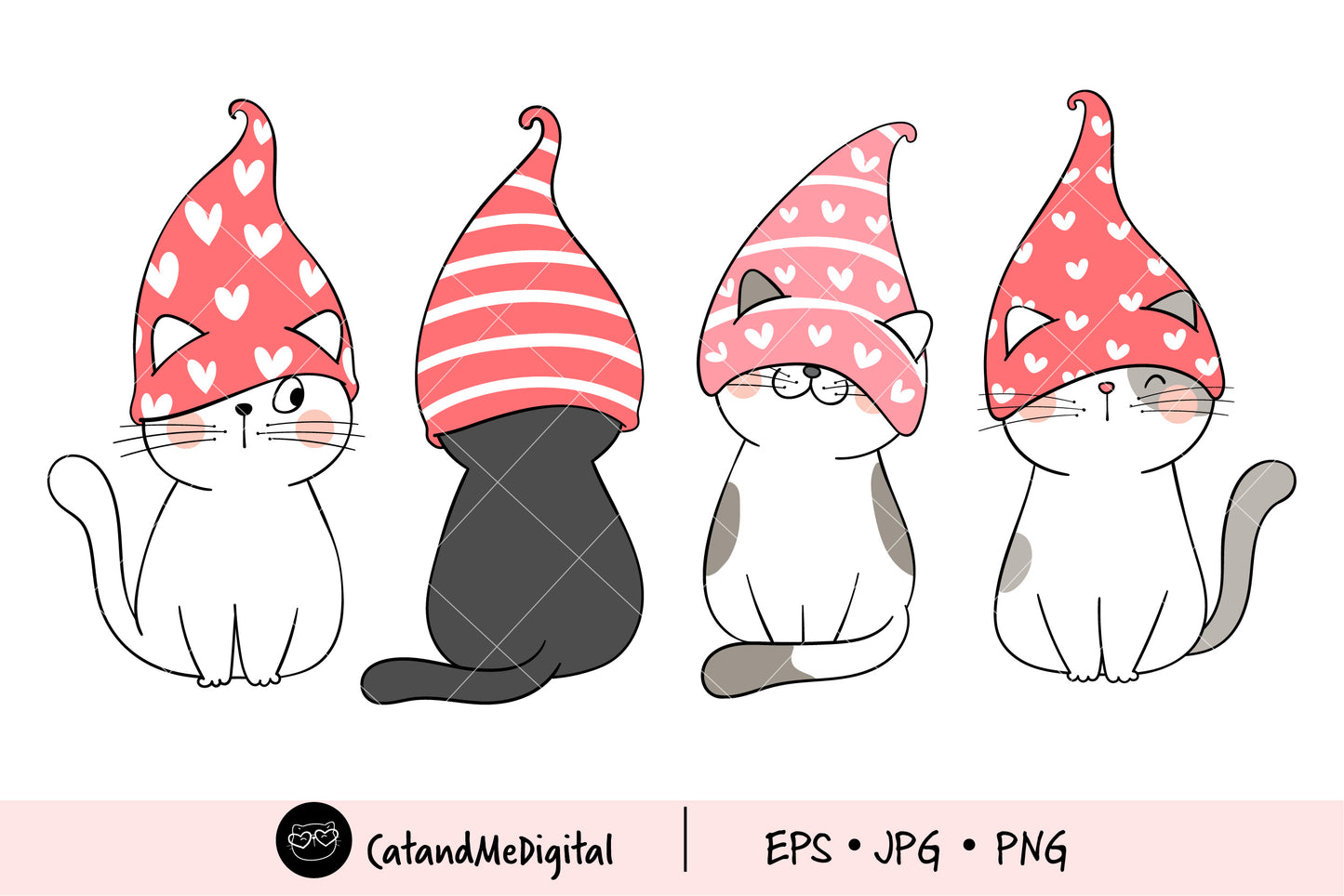 Valentine cat with gnome hat clipart