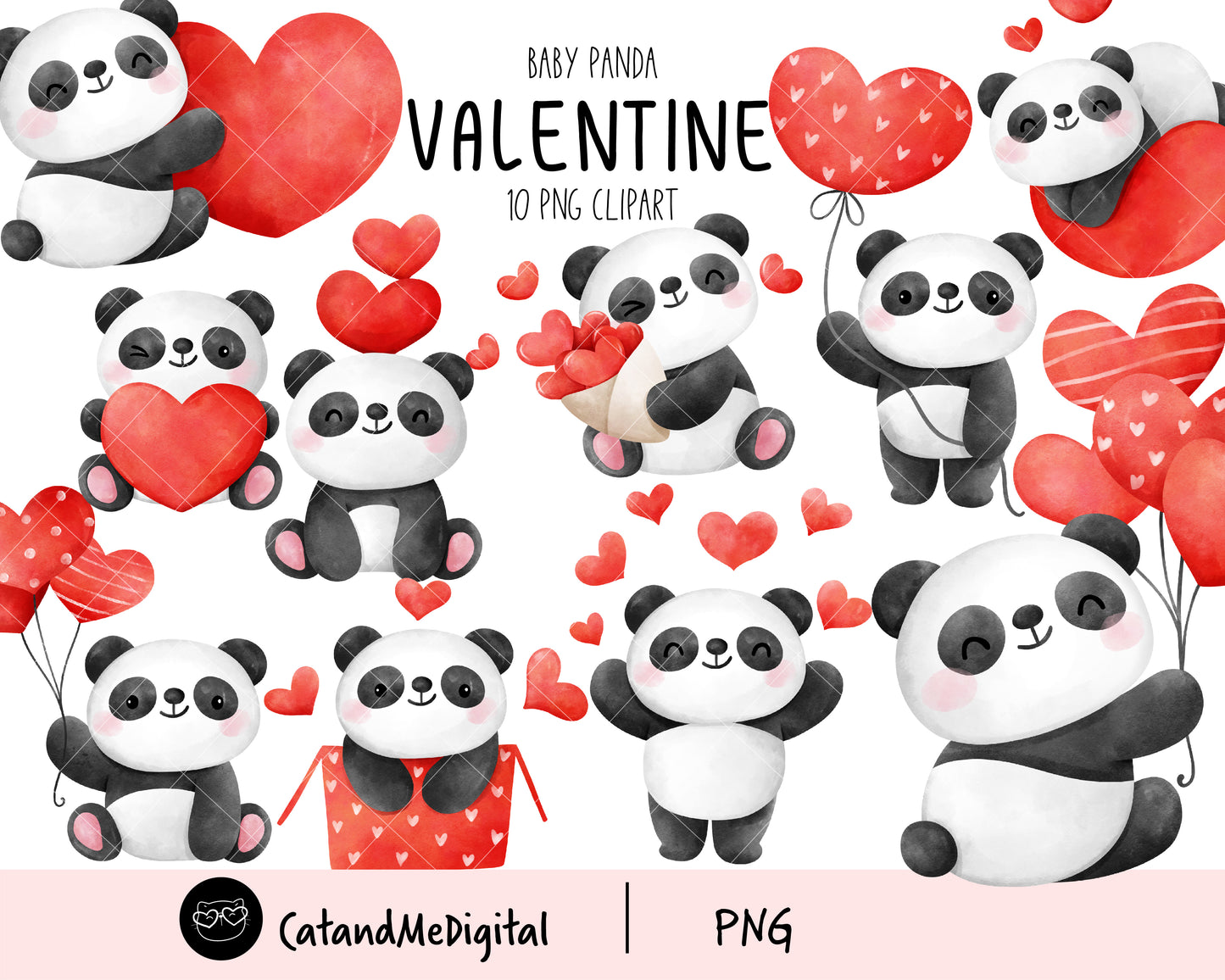 Baby panda valentine clipart