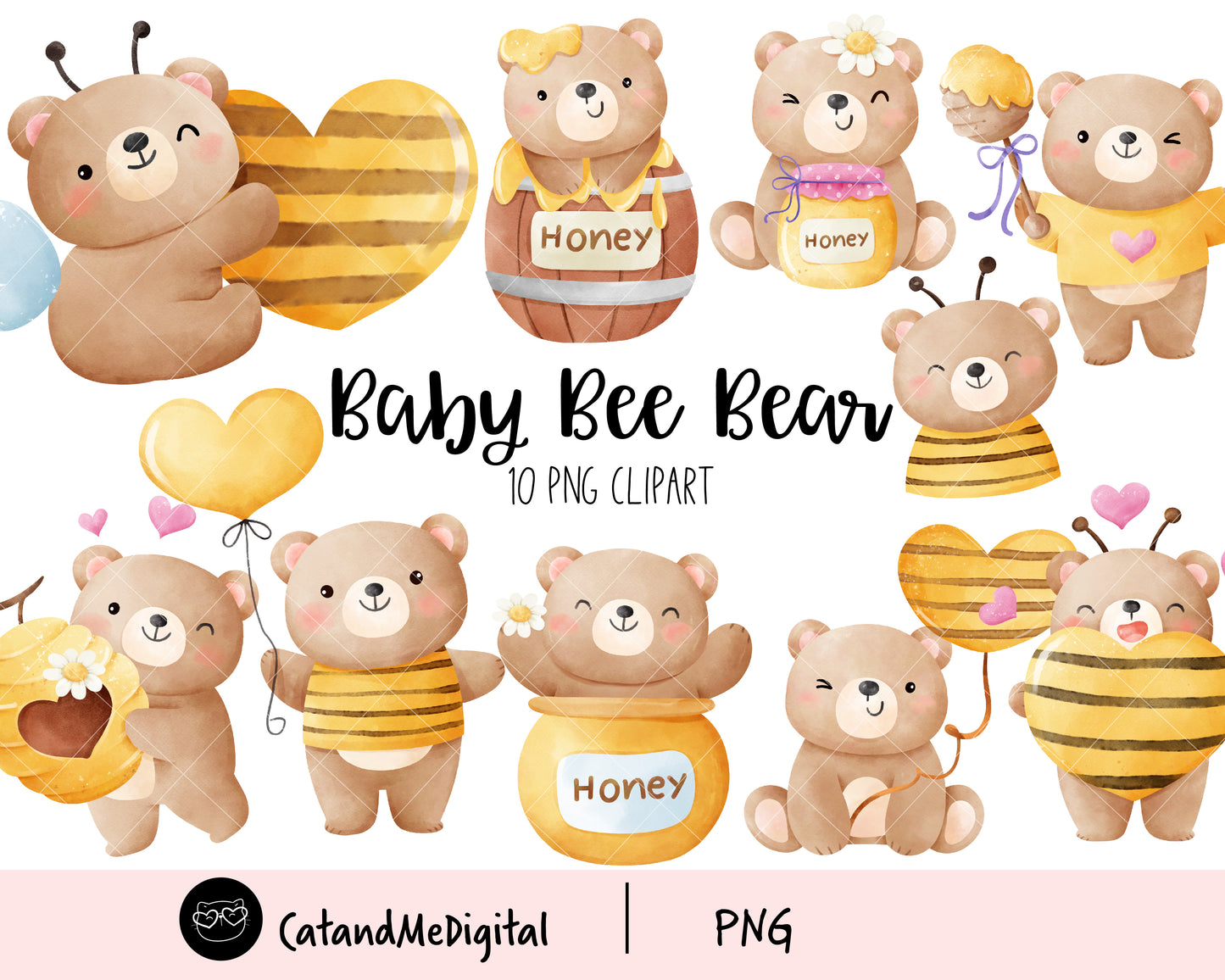 Watercolor bee bear clipart Animal woodland Nursery decor png