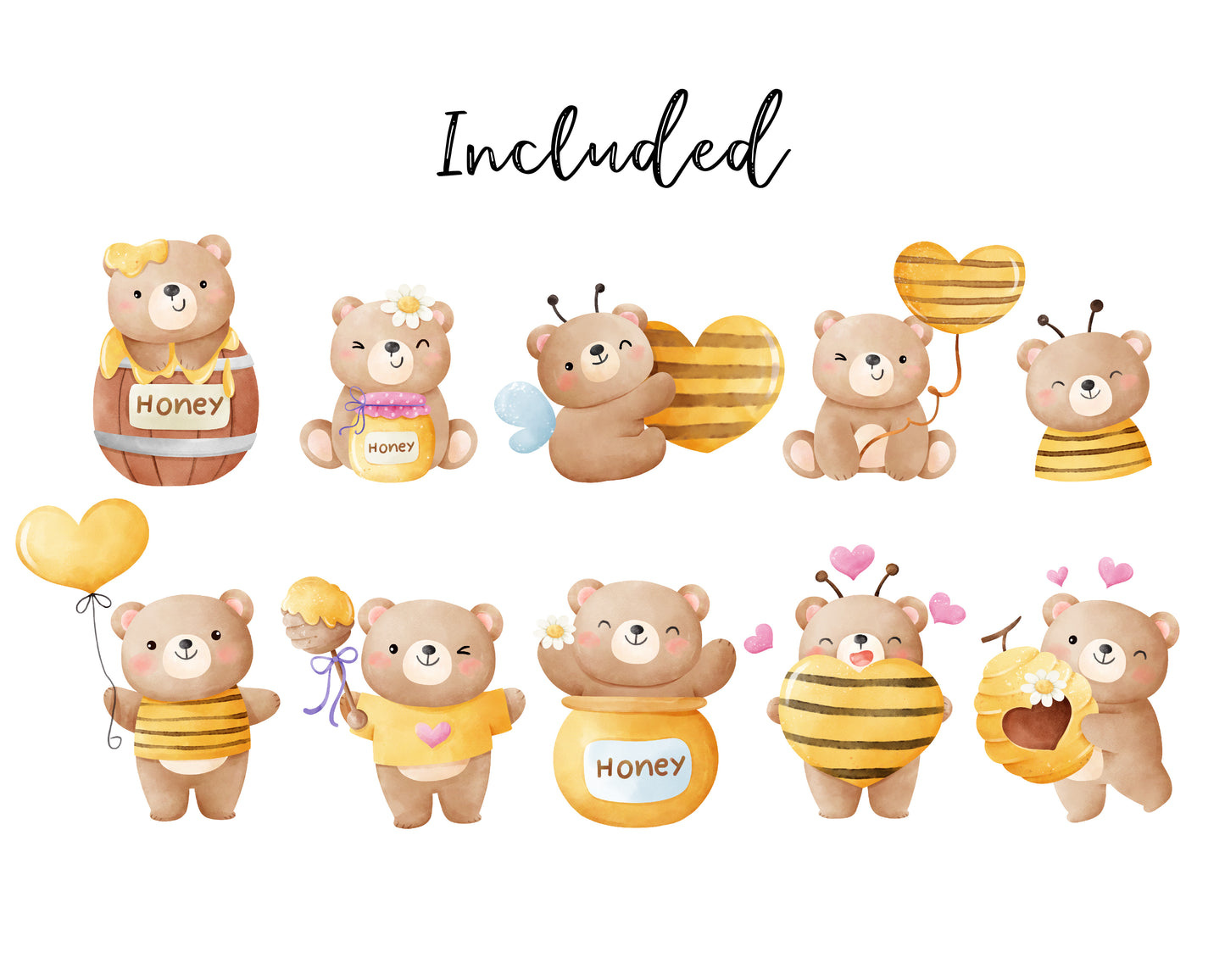 Watercolor bee bear clipart Animal woodland Nursery decor png